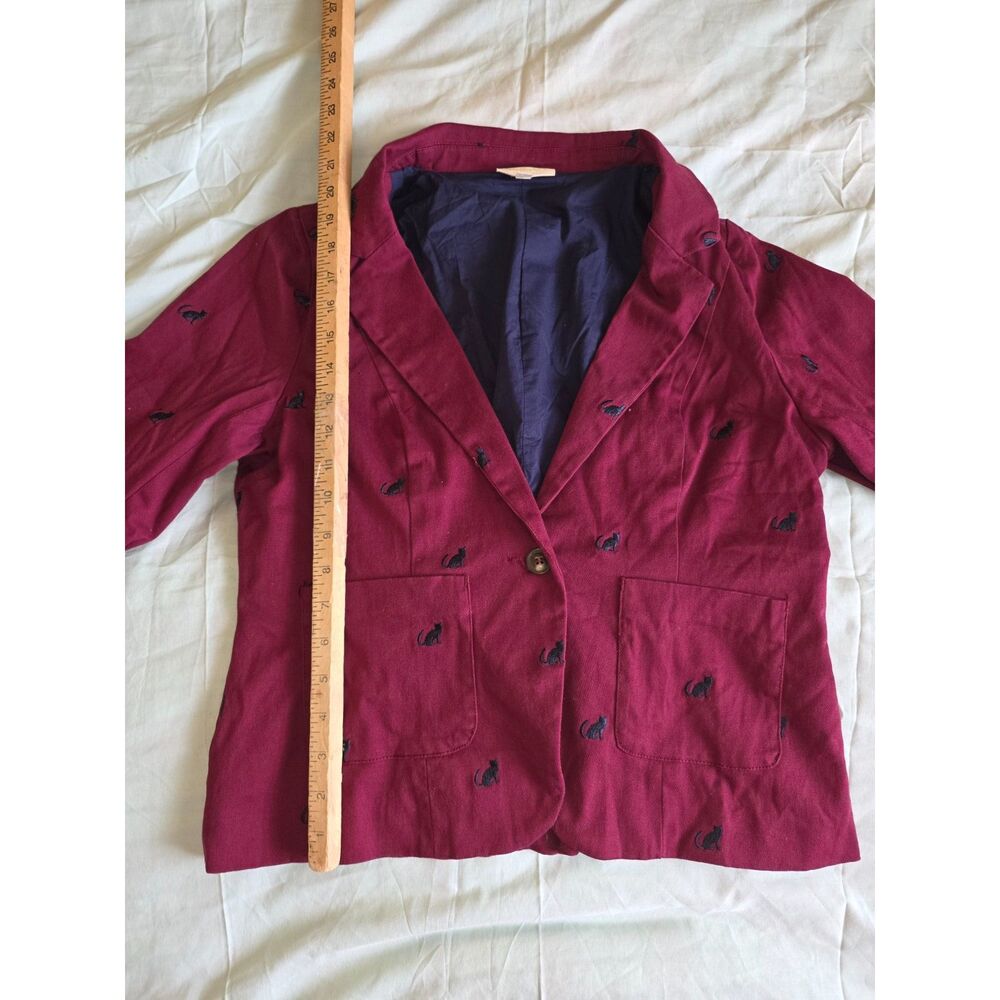 Vintage Marketplace Blazer Large Burgundy Black Cat Embroidered Novelty ModCloth - Picture 8 of 8